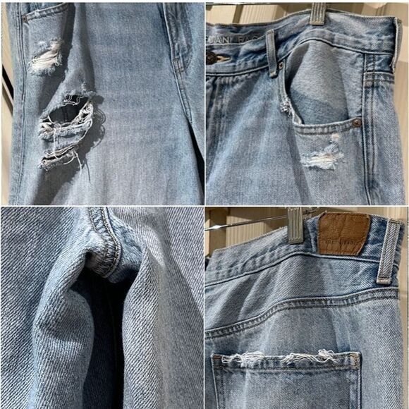 AE Skater Jeans Drapey Rigid Baggy Wide Leg Distressed Light Wash Raw Hem 16 - Picture 8 of 12